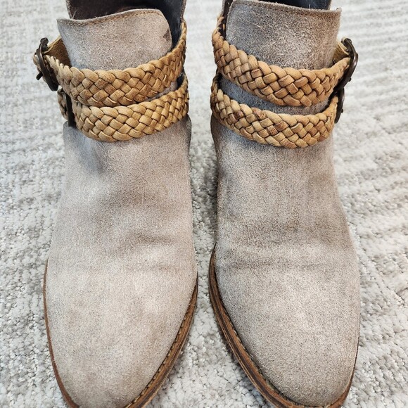 Rebels Calista Suede Leather Braided Buckles Ankle Booties Boots Gray, size 8.5 - Picture 4 of 12